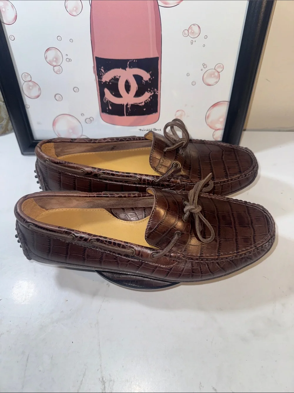 Cole Haan Men’s Brown Croc-Embossed Leather Driving Loafers - Size 11M